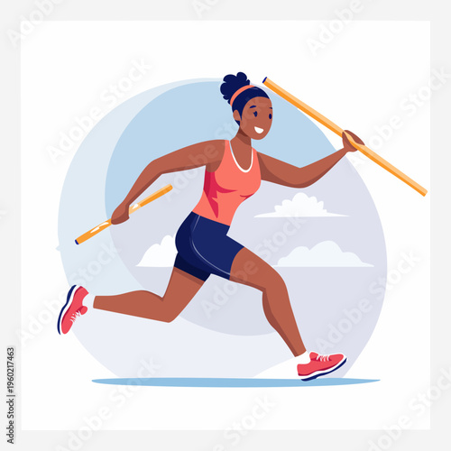 Dynamic Illustration of a Female Pole Vaulter in Action, Ready to Soar.