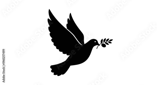 Black silhouette of a flying dove.