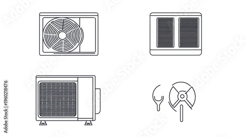 Vector illustration of various types of AC unit designs with tools