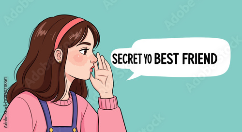 Animated girl whispering a secret message in speech bubble