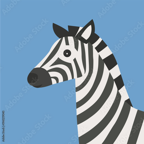 Zebra minimalista isolada no fundo azul - vetor no estilo flat