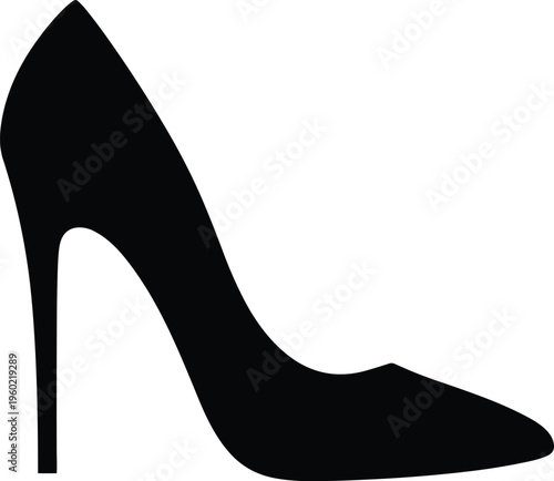 Elegant high heel shoe silhouette vector, stylish fashion footwear icon, black stiletto illustration, minimalist design for beauty and glamour branding