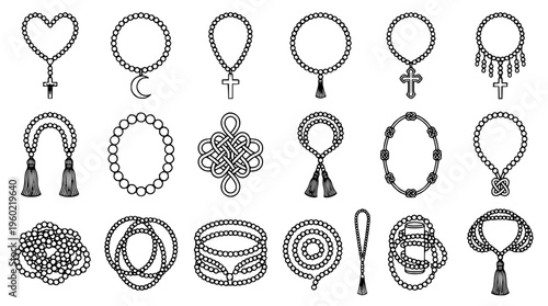 Various rosary beads in different designs and shapes illustration