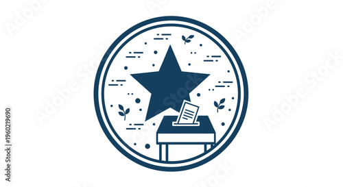 Dark blue star over ballot box.