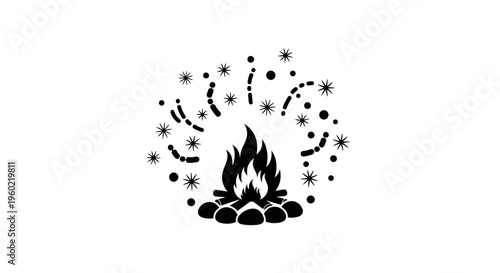Black fire icon with sparks rising.