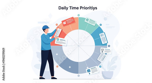 Vector illustration of man managing daily time priorities