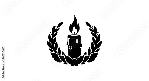 Black flame logo with laurel wreath.