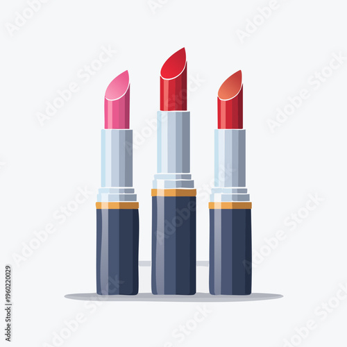 Set of three different shades of lipstick isolated on white.