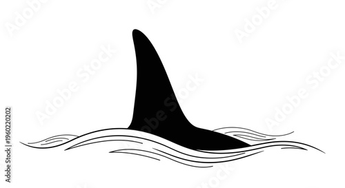 Black shark fin silhouette emerging from water waves