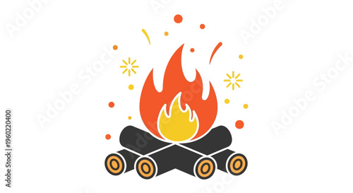 Colorful campfire with burning logs.