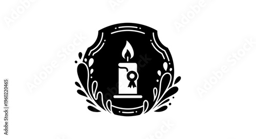 Black and white candle logo symbol.
