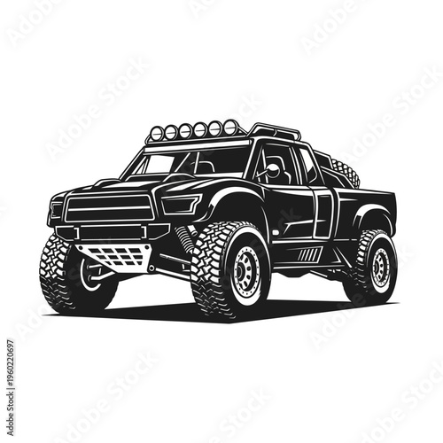 Dynamic illustration of a robust off-road adventure truck, engineered for extreme terrain exploration and powerful wilderness expeditions