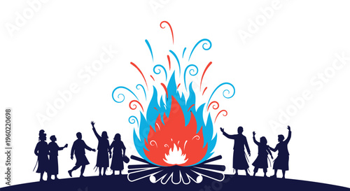 People Celebrate Around Fire Silhouettes.