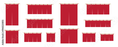 赤色ののれんセット | 様々なサイズと形の暖簾 | シンプルなフラットデザイン | ベクター素材