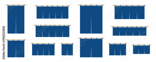 紺色ののれんセット | 様々なサイズと形の暖簾 | シンプルなフラットデザイン | ベクター素材