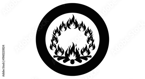 Black circle with flame design.