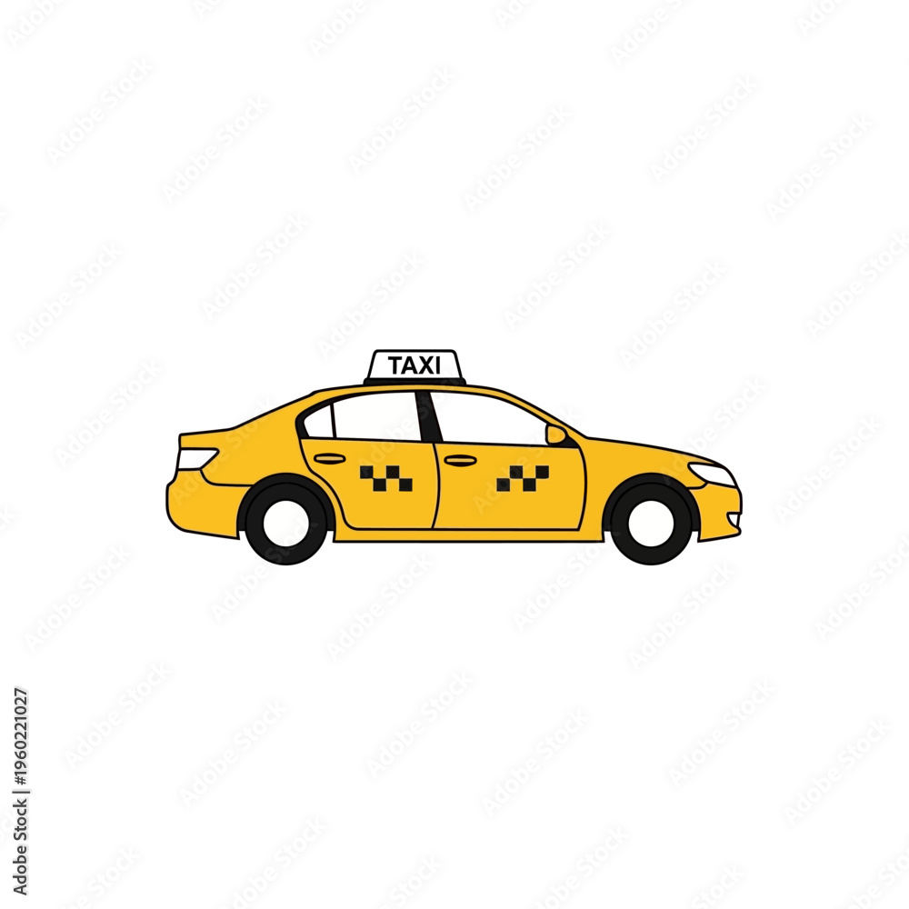 Fototapeta premium Simple yellow taxi car illustration depicting urban transportation, quick passenger pick-up service, and convenient city travel for modern commuting needs