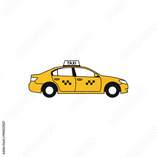 Simple yellow taxi car illustration depicting urban transportation, quick passenger pick-up service, and convenient city travel for modern commuting needs