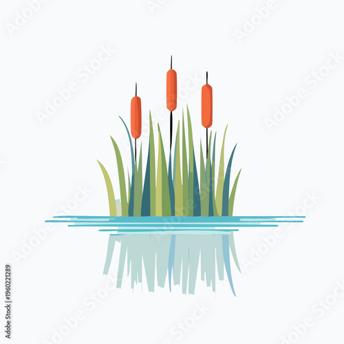 Simple flat design of bulrush reeds growing in water.
