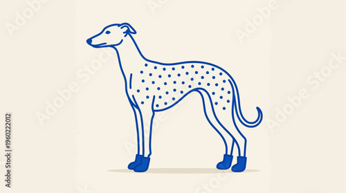 Blue spotted greyhound illustration in a minimalist line art style for modern dog design