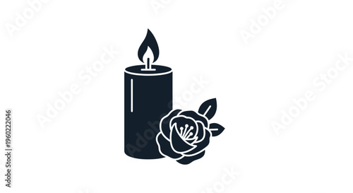 Black candle with rose decoration.