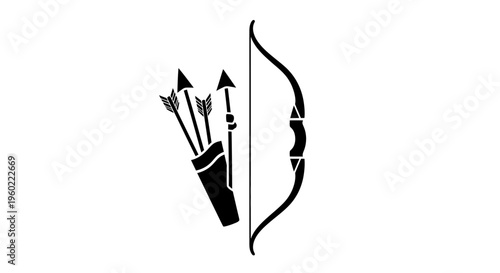 Black Bow and Arrow Icon Symbol.
