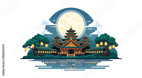 Asian pagoda temple architecture.