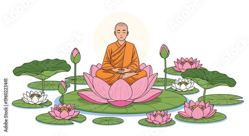 Buddha sitting on a lotus flower.