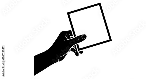 Hand holding blank white square sign.