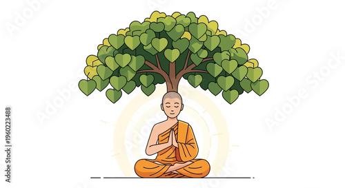 Buddha Sitting Under Tree in Meditation.