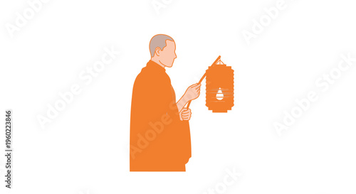 Buddhist monk holding prayer beads.