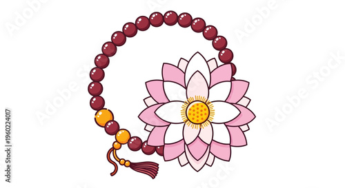 Buddhist prayer beads with lotus flower.