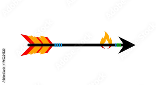 Colorful arrow with flame on shaft.