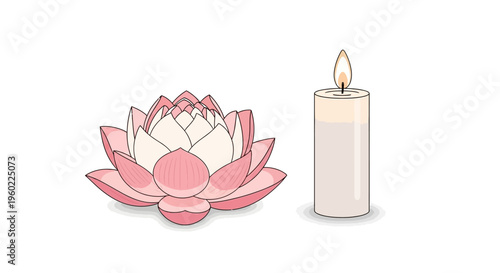 Pink Lotus Flower and White Candle.