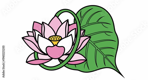 Pink Lotus Flower with Green Leaf.