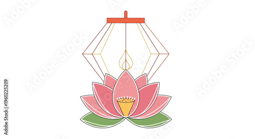 Pink Lotus Flower with Green Leaves.