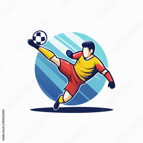 Soccer Player Kicking Ball Action Illustration.