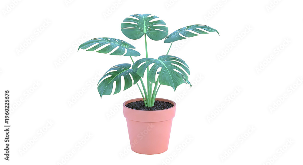Fototapeta premium Monstera Deliciosa plant in a terracotta pot