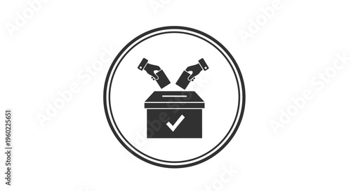 Ballot box with two hands voting.