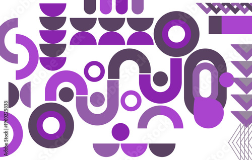 Abstract Geometric Purple Pattern With Circles, Arches and Modern Decorative Shapes for Design
