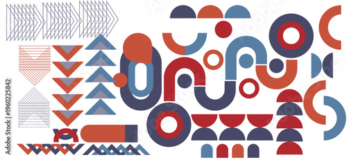 Abstract Geometric Retro Pattern With Colorful Shapes, Playful Modern Design Background