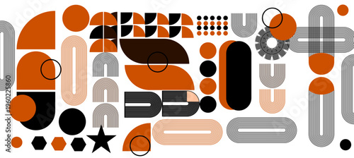Abstract Geometric Pattern With orange and black Shapes, Retro Modern Minimalist Design Composition