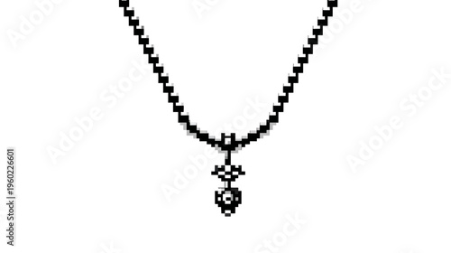 Elegant Minimalist Black and White Line Art Necklace with Sparkling Diamond Pendant, Luxury Fashion Jewelry Accessory Illustration