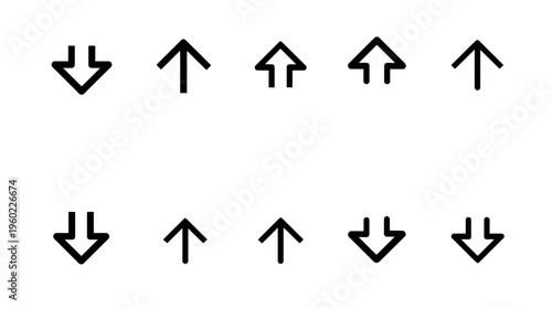 Collection of various black outline up and down arrow icons for user interface design, web navigation, sorting, and directional indicators.