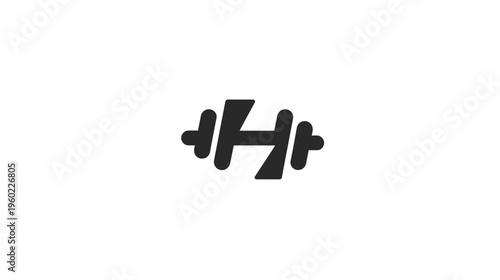 Modern H letter barbell icon for fitness, gym, strength training, workout, sport, health, and wellness logo design element.