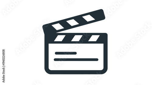 Simple movie clapperboard icon for film production, video recording, cinema, and media content creation