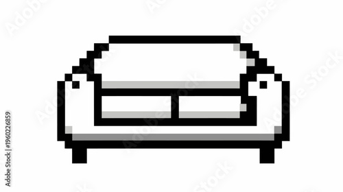 Pixel art white sofa icon illustration. Simple pixelated two-seater couch graphic element for retro design.