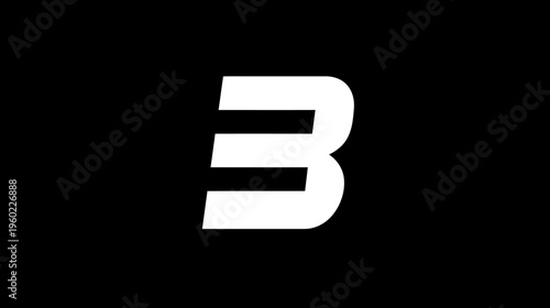 Minimalist Bold White Number Three on Black Background for Digital Design Elements, Counting, Statistics, or Anniversary Graphics