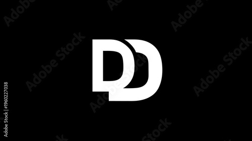 Modern abstract white letter D monogram on black background. Elegant initial typography design element for branding and identity.