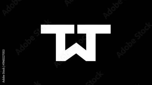 Abstract geometric T and W monogram symbol icon. Minimalist black and white design element for modern branding and digital graphics.